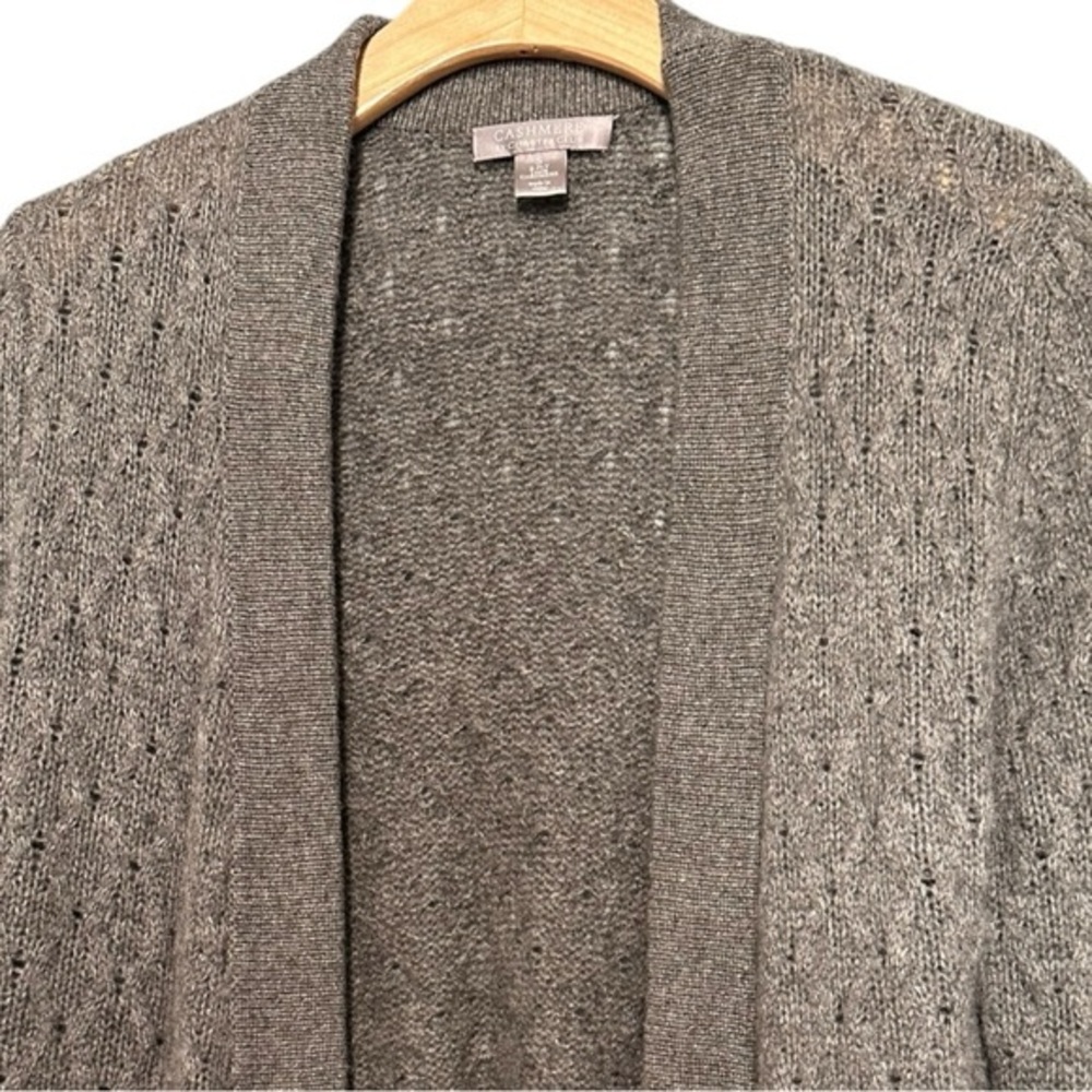 Charter Club Women’s S Gray 2-Ply Cashmere Knit Open Knit 3/4 Sweater Cardigan